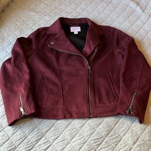 Burgundy micro suede moto jacket